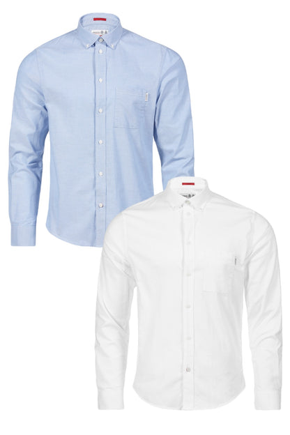 Musto Essentials Long Sleeve Oxford Shirt In Pale Blue and White