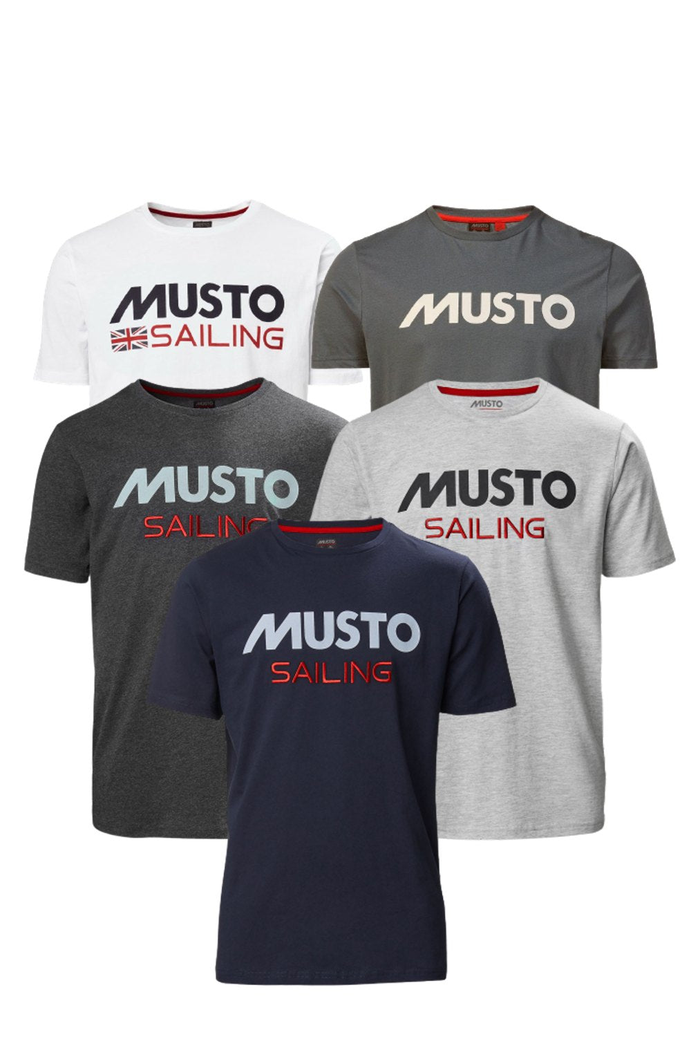 Musto Sailing T-Shirt In White, Turbulance, Carbon, Grey Melange and Navy
