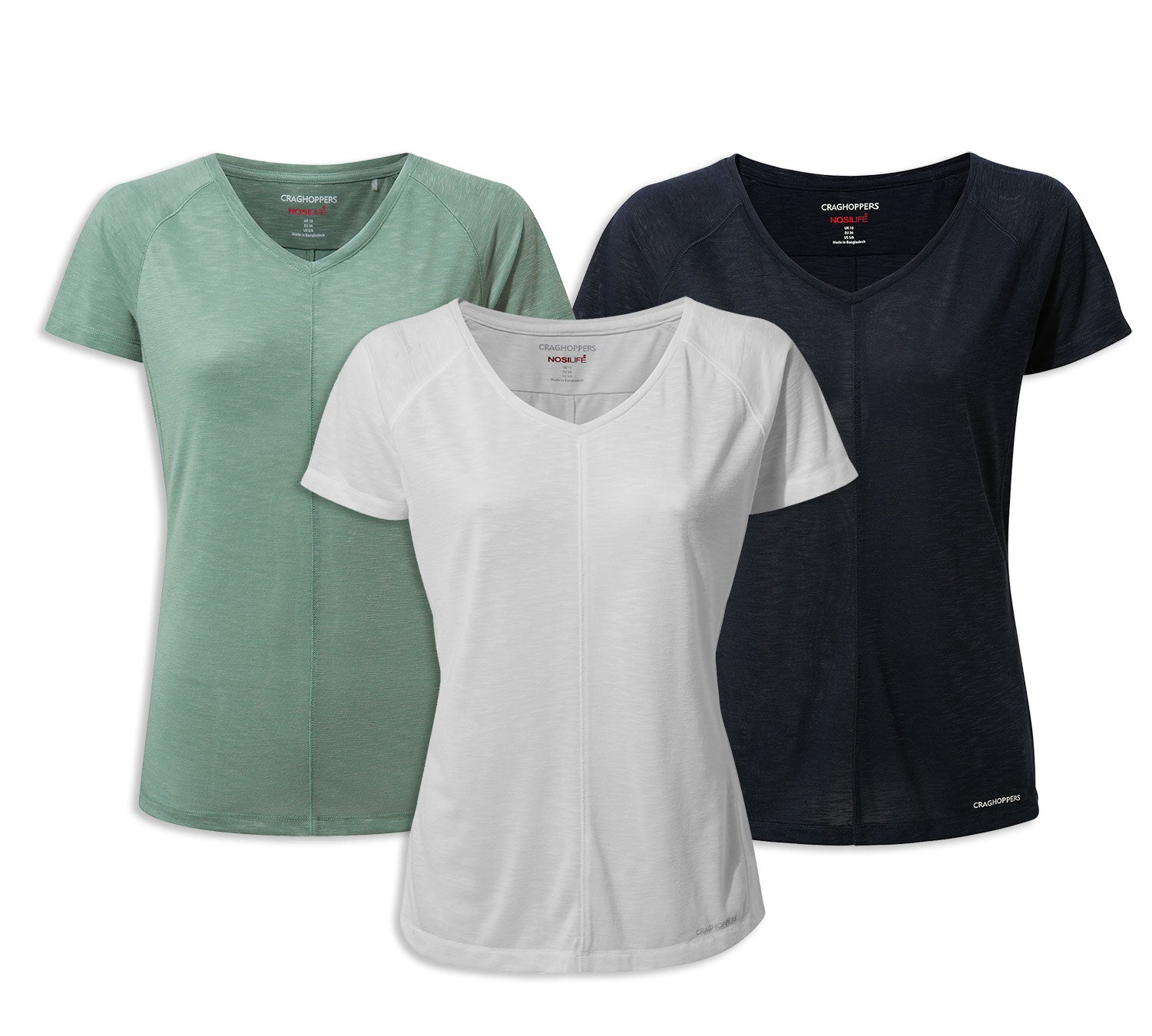 Craghoppers Galena V Neck T-Shirt | Optic White, Blue Navy, Sage