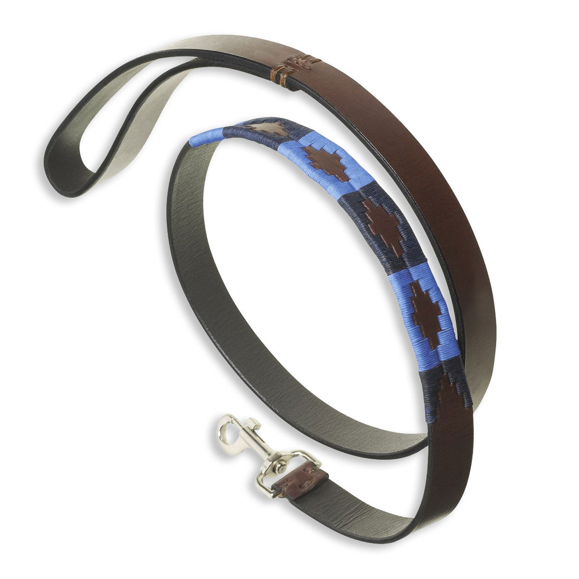 Large Pampeano Azules Leather Dog Lead | Sky blue, Navy, Rich Brown Leather