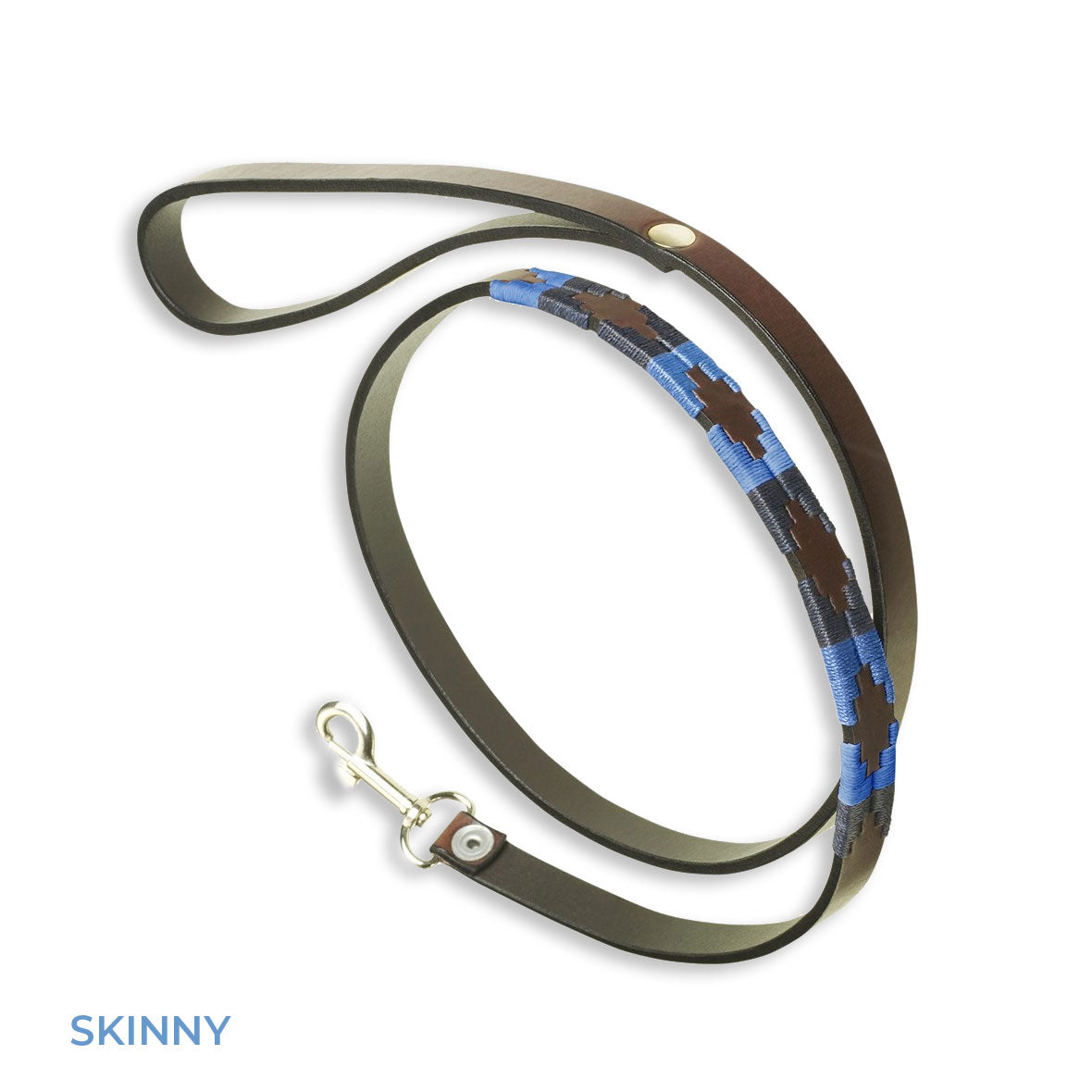 Skinny Pampeano Azules Leather Dog Lead | Sky blue, Navy, Rich Brown Leather