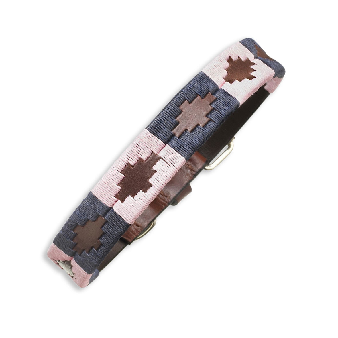 Pink Blue Brown Pampeano Hermoso Leather Dog Collar
