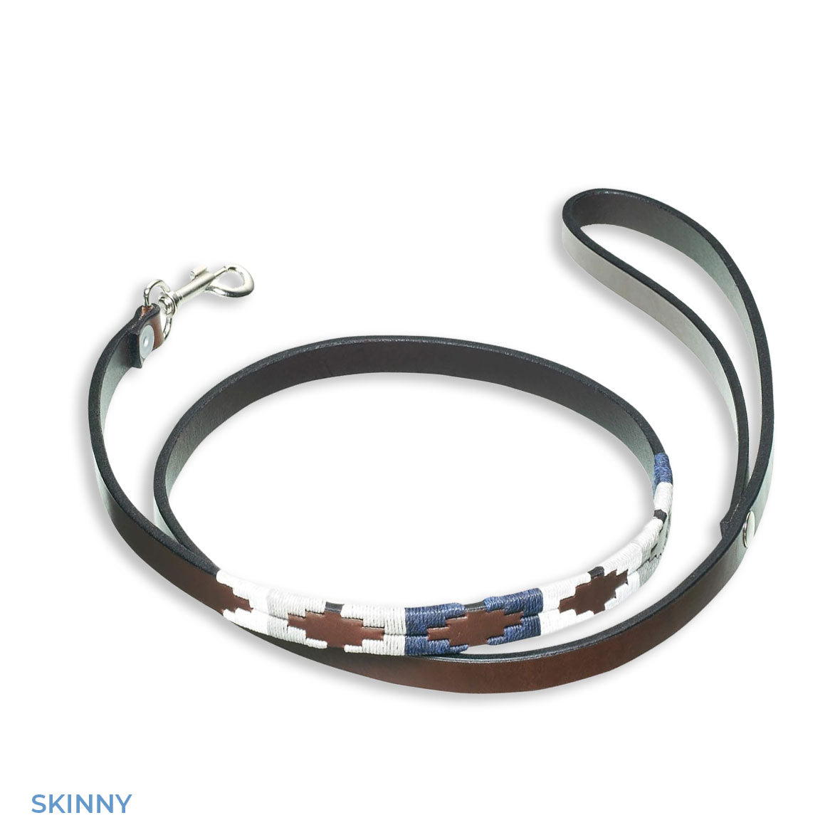 Skinny Blue White Pampeano Roca Leather Dog Lead | Two Sizes