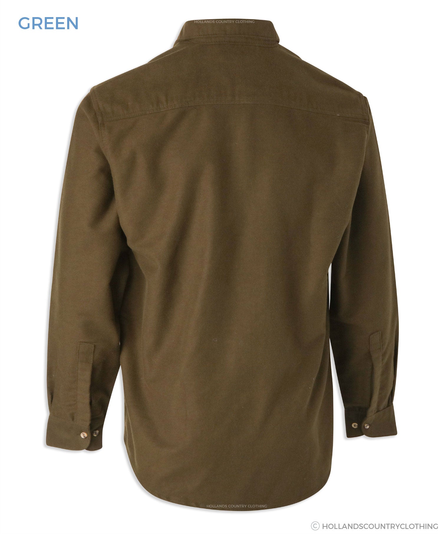 Back View superior quality Bronte Moleskin Country Shirt. Green 