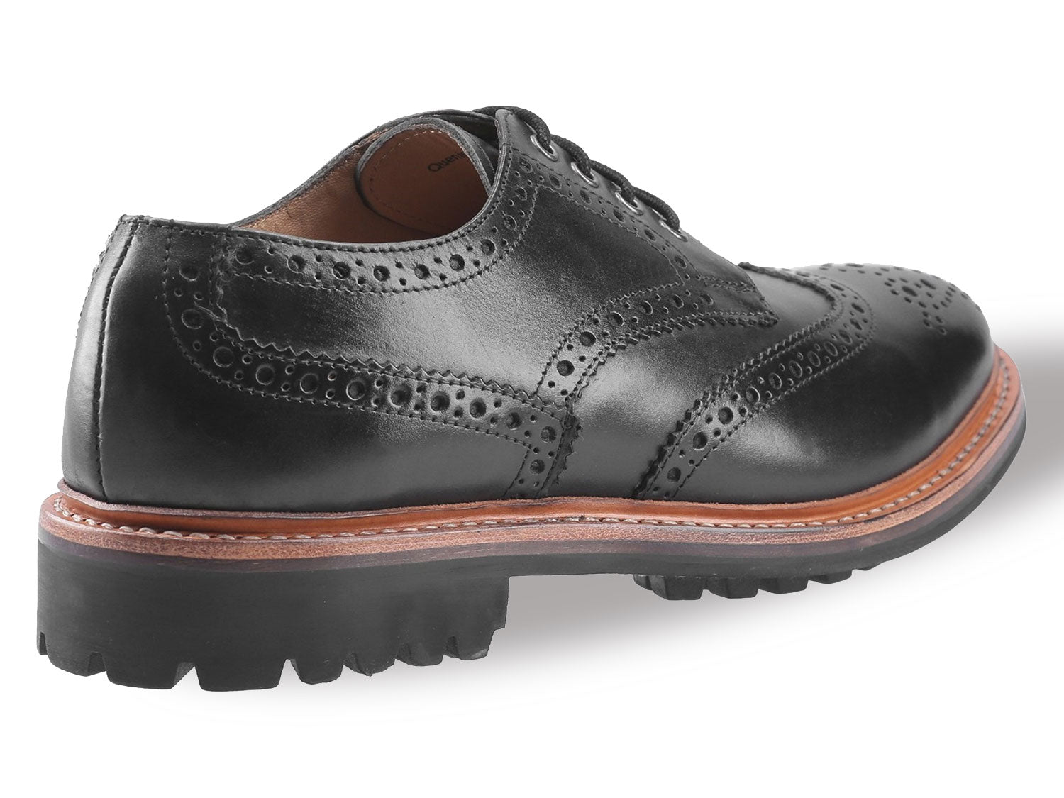 Black Wing tip brogue shoe with commando sole 