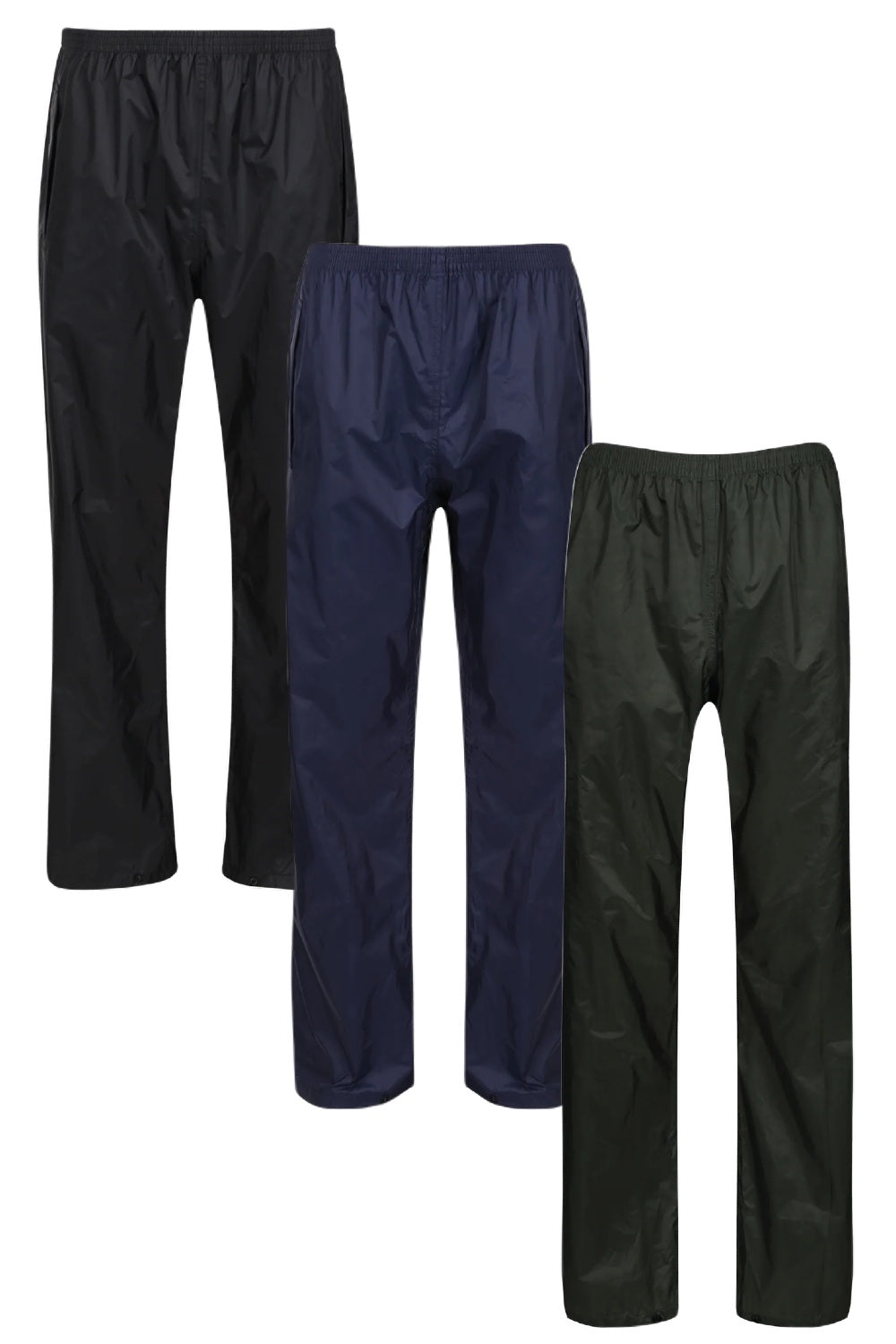 Regatta Pro Packaway Breathable Overtrousers in Black, Laurel and Navy 