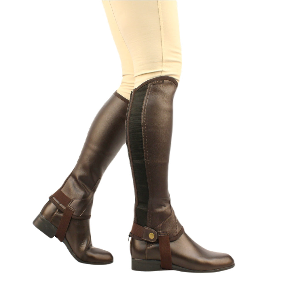 Saxon Childrens Equileather Half Chaps | Two Colours In Brown