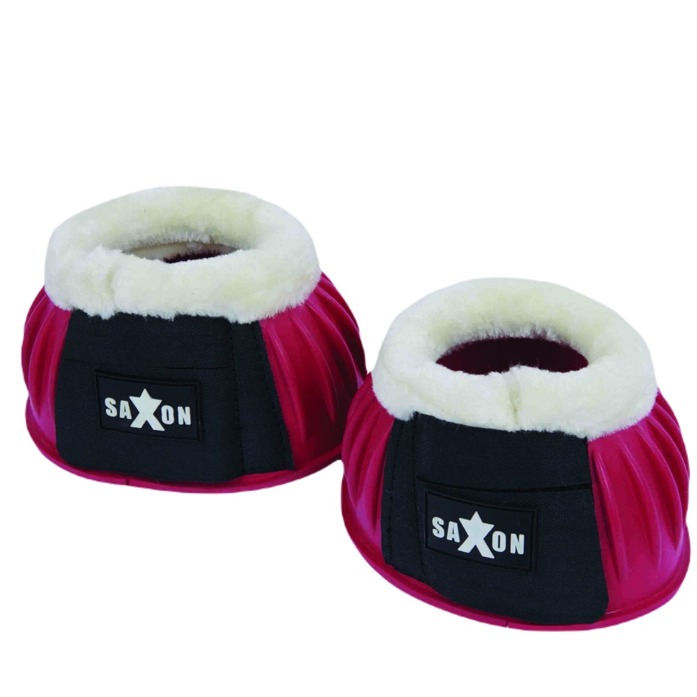 Saxon Fleece Trim Rubber Bell Boots | Nine Colours In Pink/White  