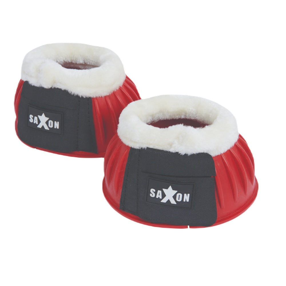 Saxon Fleece Trim Rubber Bell Boots | Nine Colours In Red/White 