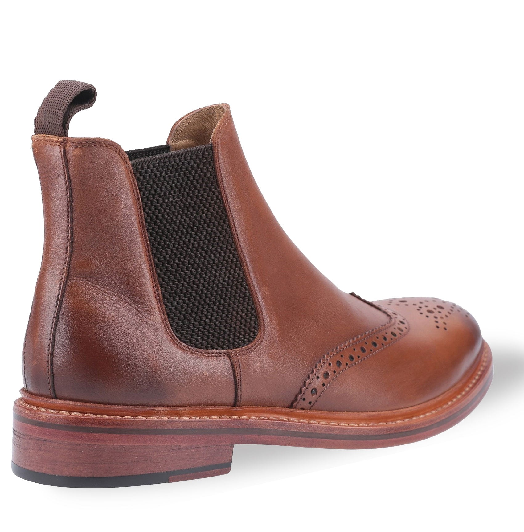 Brown Tan Cotswold Siddington Leather Brogue Chelsea Boot 