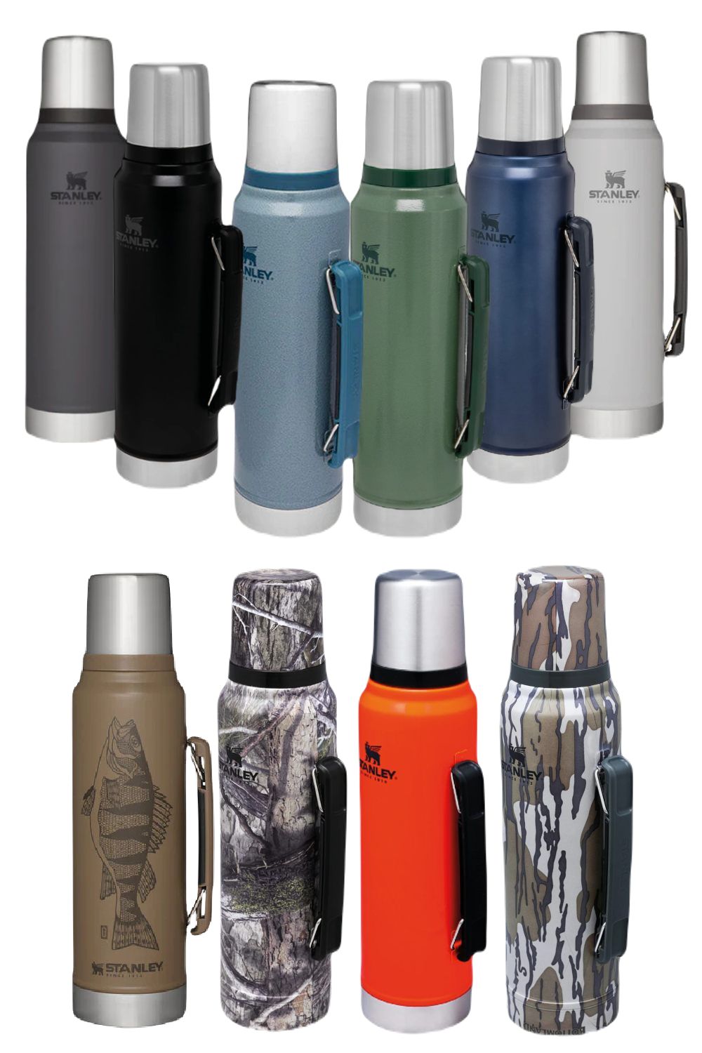 Stanley Classic Legendary Bottle 1.0L in Hammertone Green, Matte Black Pebble, Nightfall, Charcoal, Hammertone Lake, Ash, Blaze Orange, Mossy Oak Bottomland, Mossy Oak Country DNA, Peter Perch Tan