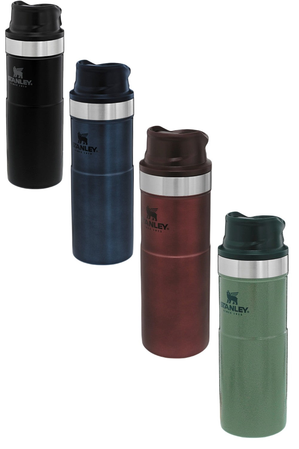 Stanley Classic Trigger Action Travel Mug 0.47L in Hammerbone Green, Matte Black, Wine , Nightfall