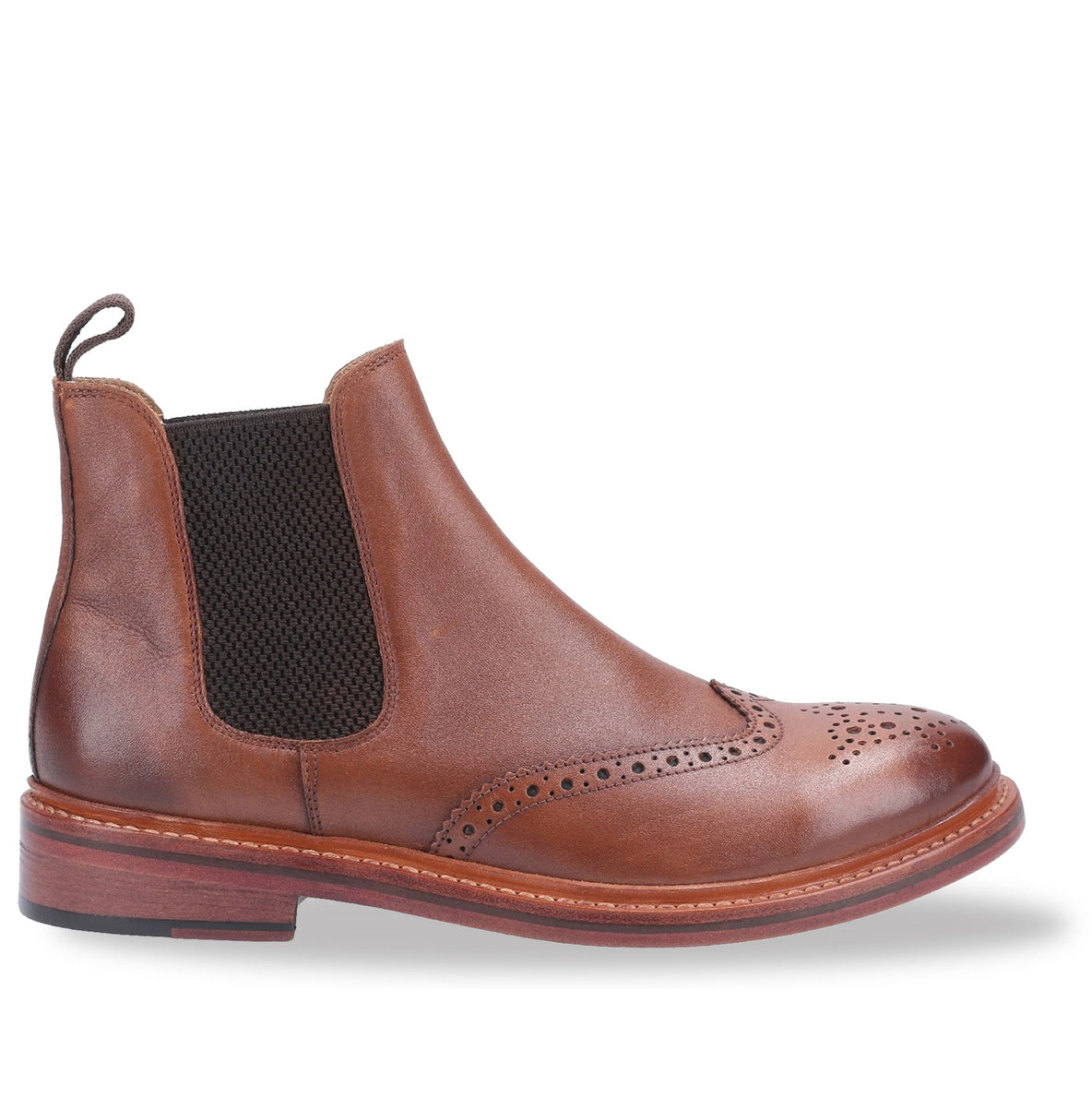 Brown Tan Cotswold Siddington Leather Brogue Chelsea Boot 