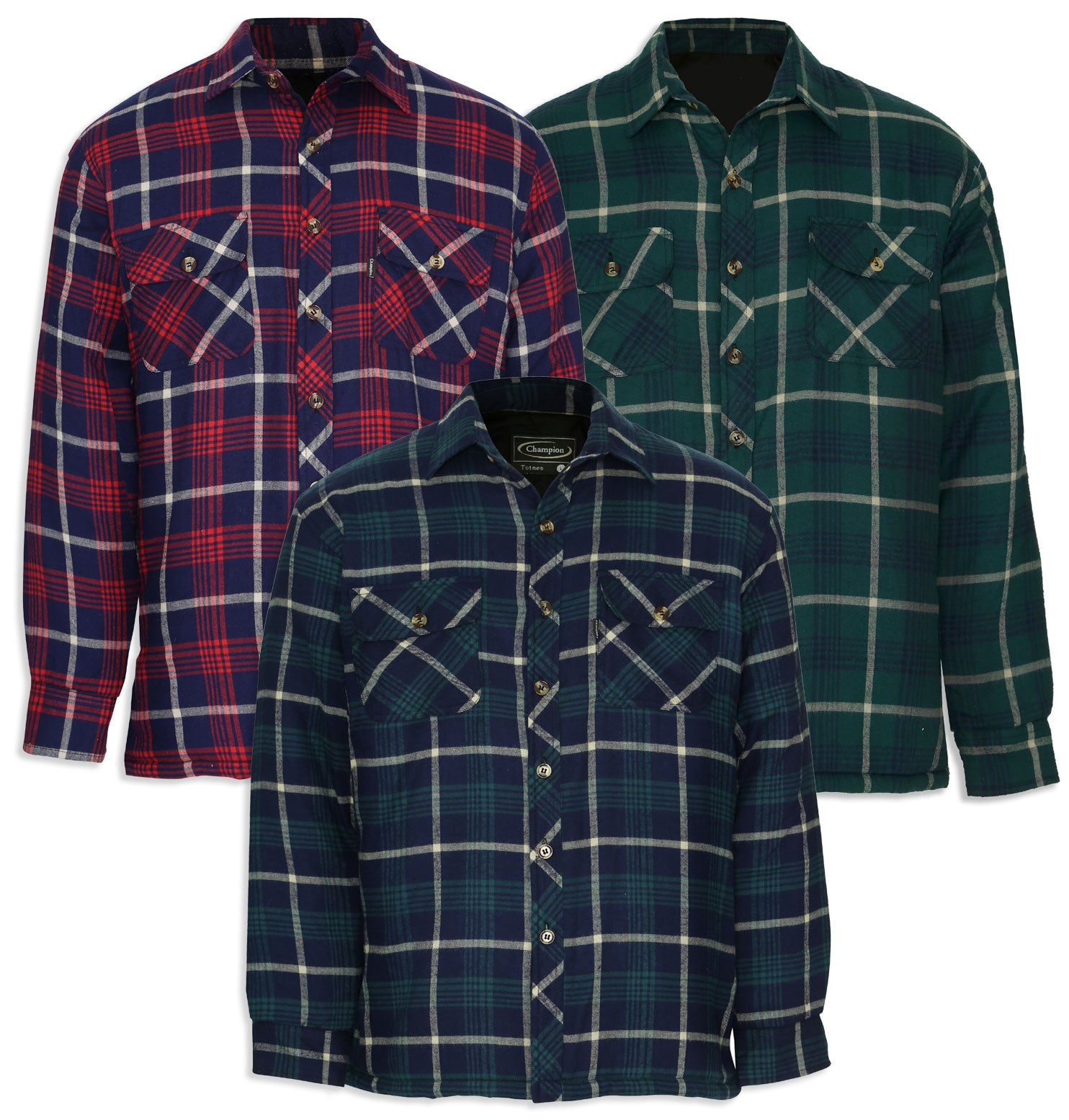 Champion Totnes winter tartan padded quilted work shirt red blue and green 