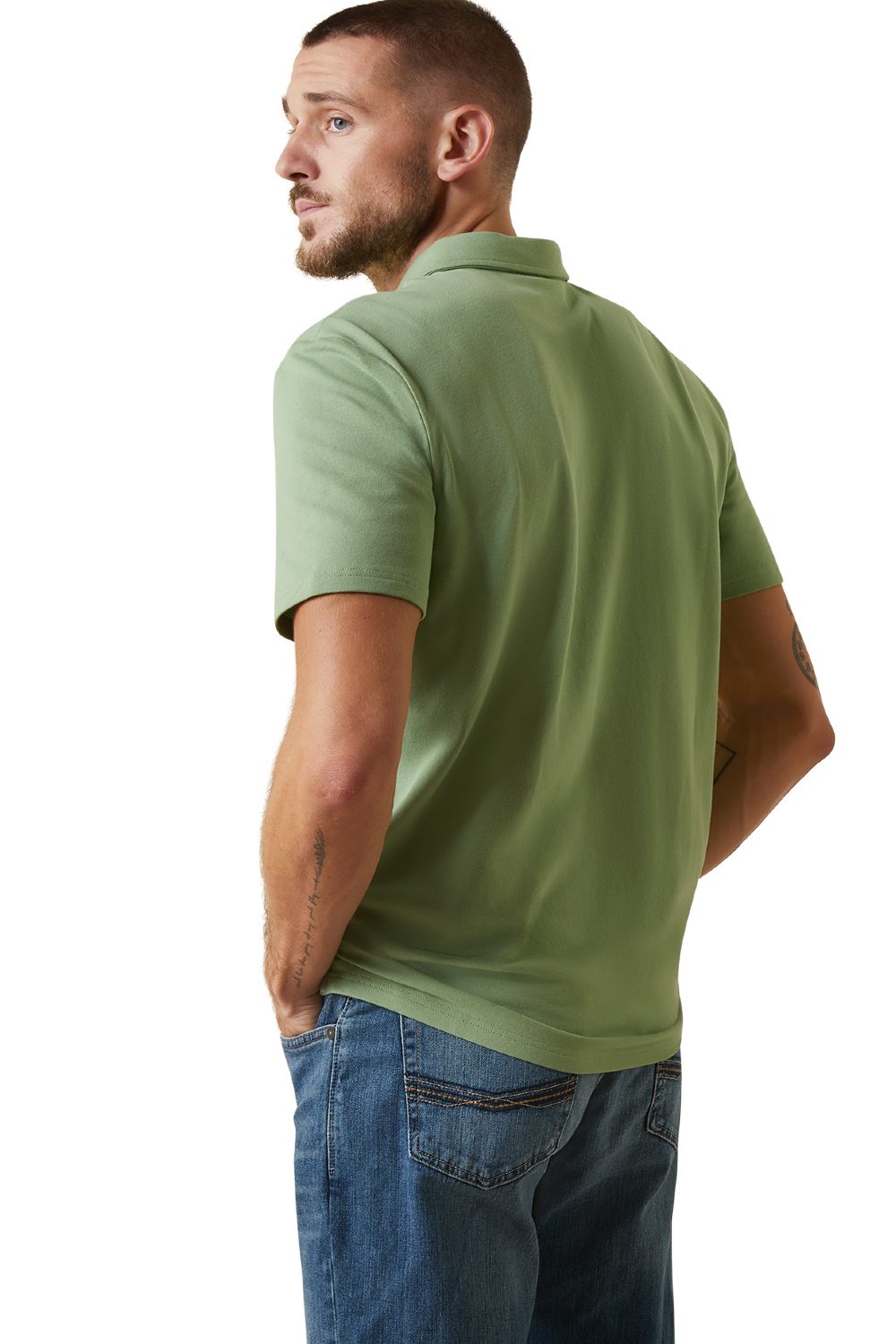 Ariat Medal Polo Shirt In Basil - Showing the back 