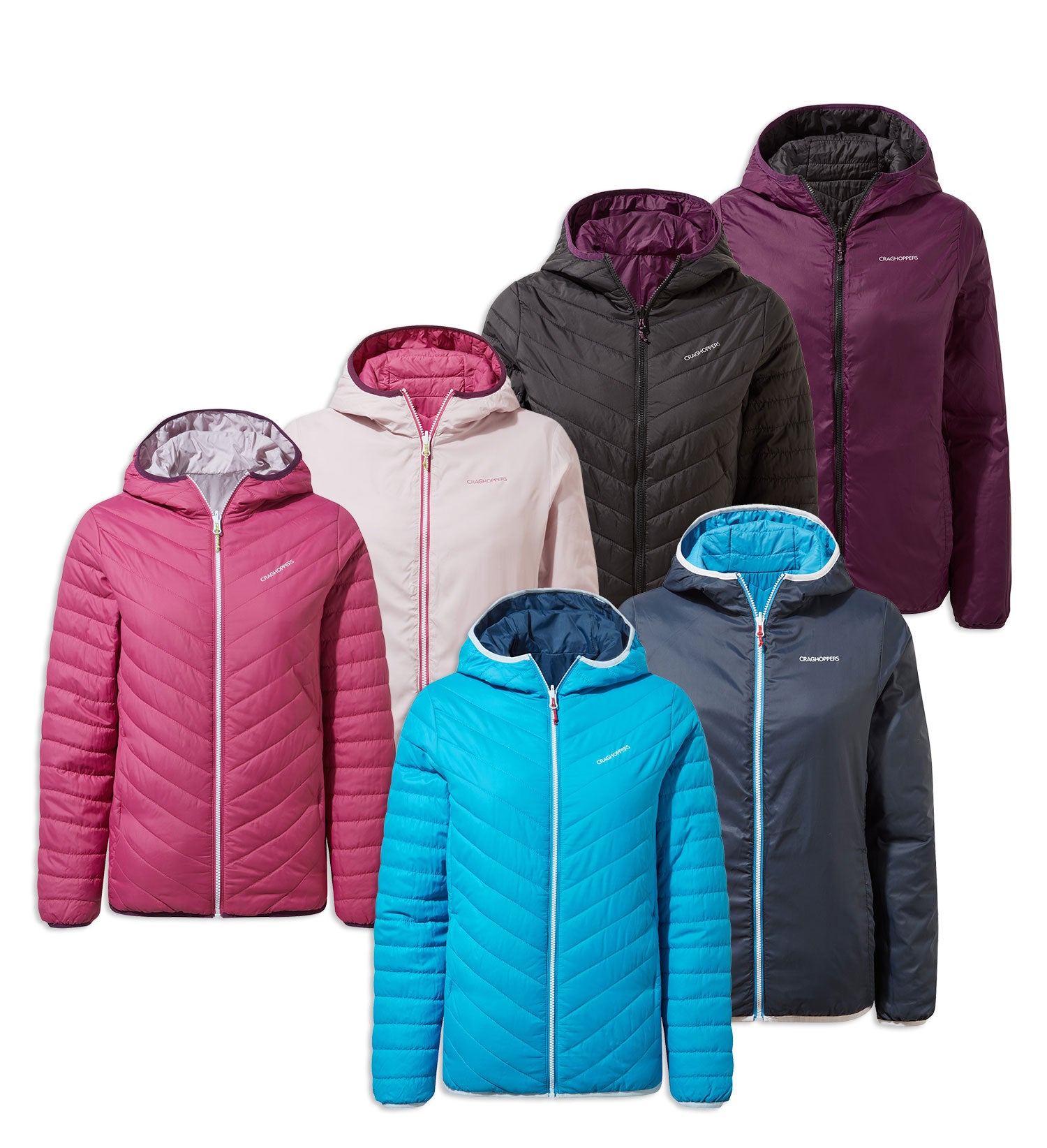 Craghoppers Ladies Compresslite V Jacket | Black / Potent Plum, Raspberry / Pink,  Med Blue / Navy