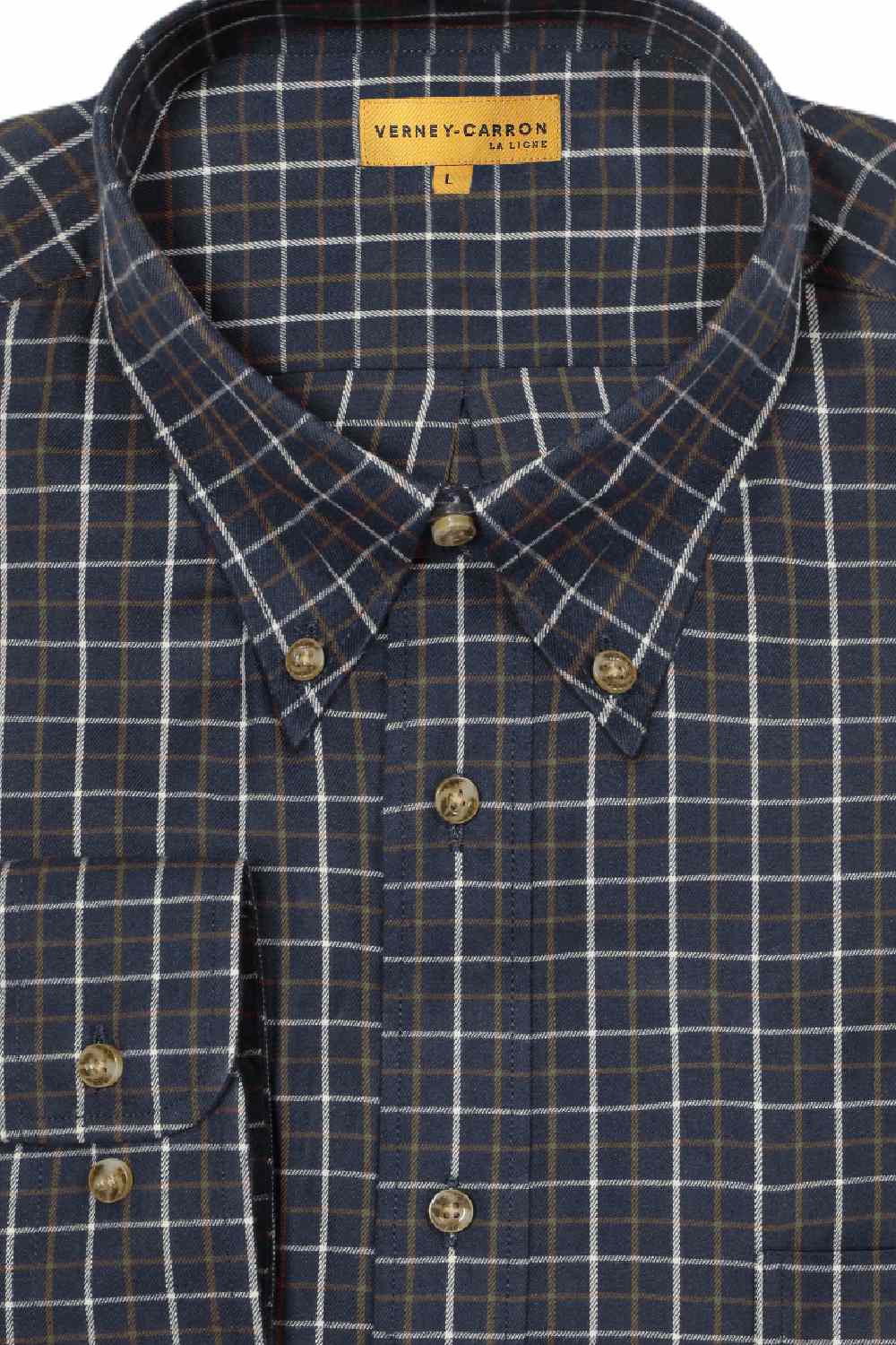 Verney Carron Ligny Cotton Checked Shirt in Blue Check