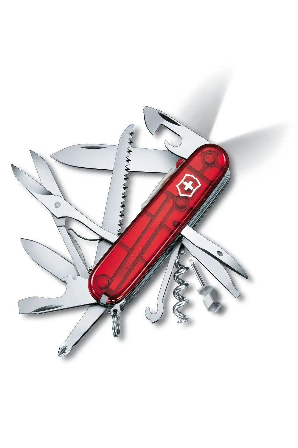 Victorinox Huntsman Lite Swiss Army Medium Pocket Knife with Wood Saw and LED in Red Transparent