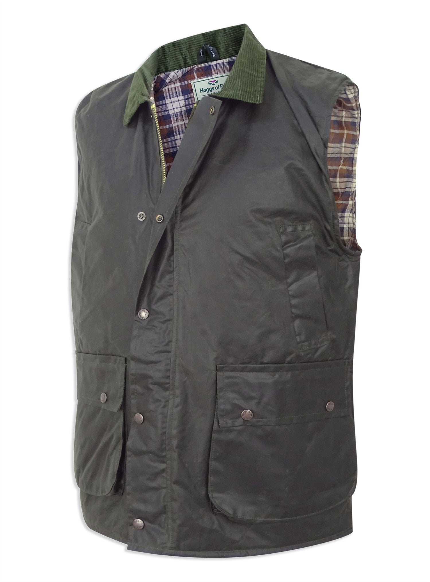 Side view Waxed Cotton Gilet by Hoggs of Fife
