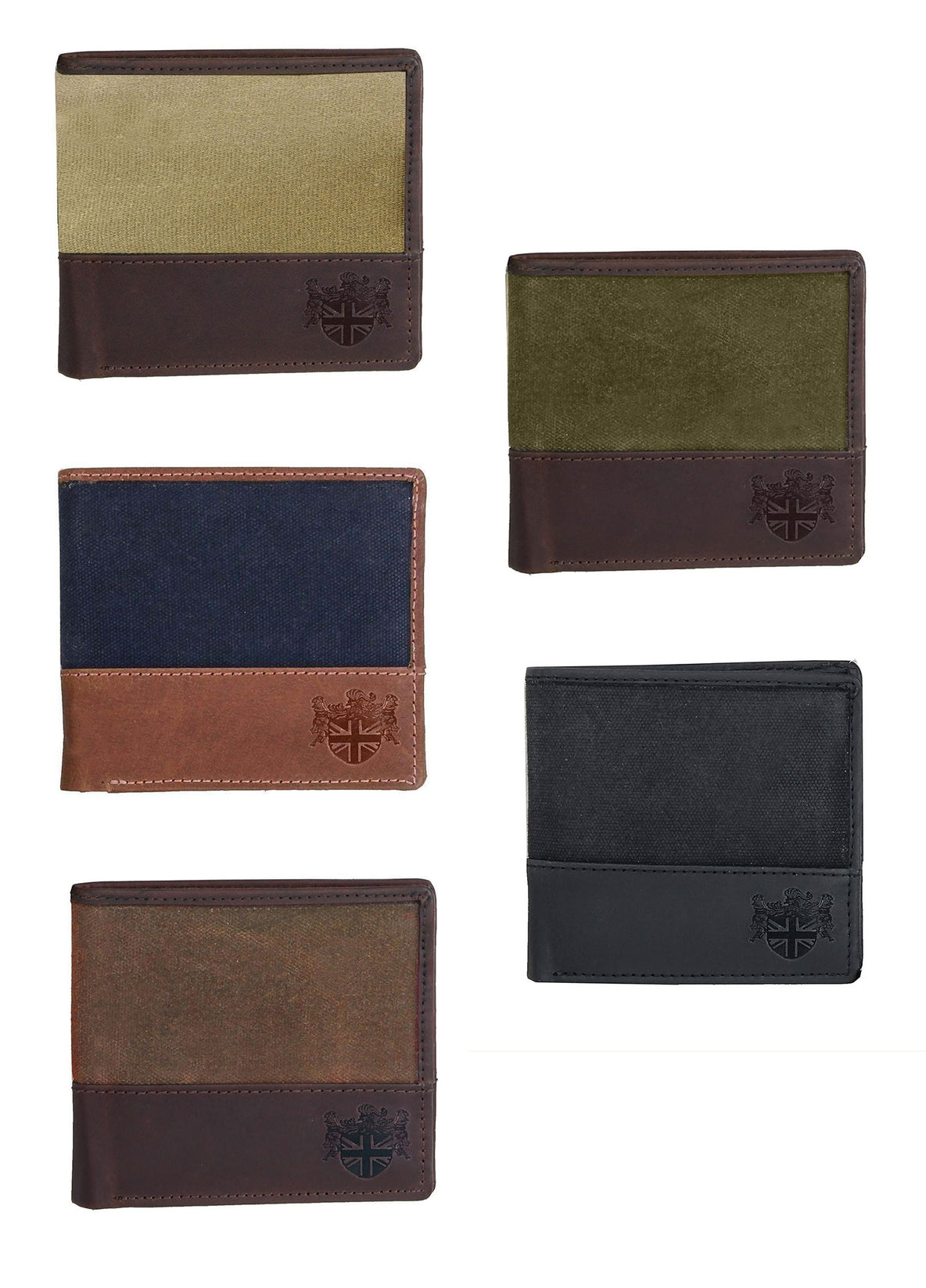 British Bag Co. Wax Canvas Wallet with leather  | Green, Blue, Black, Khaki