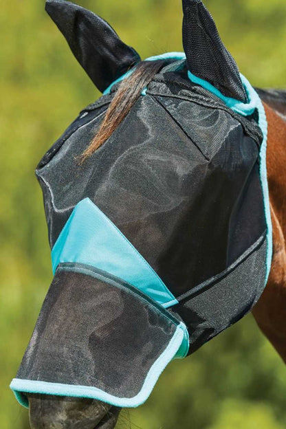 WeatherBeeta ComFiTec Deluxe Fine Mesh Mask With Ears and Nose | Two Colours In Black/Turquoise