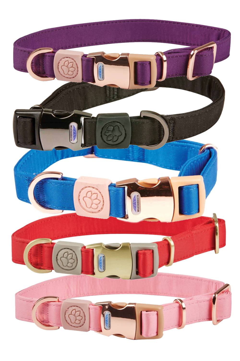 WeatherBeeta Elegance Dog Collar in Black, Blue, Pink, Purple and Red