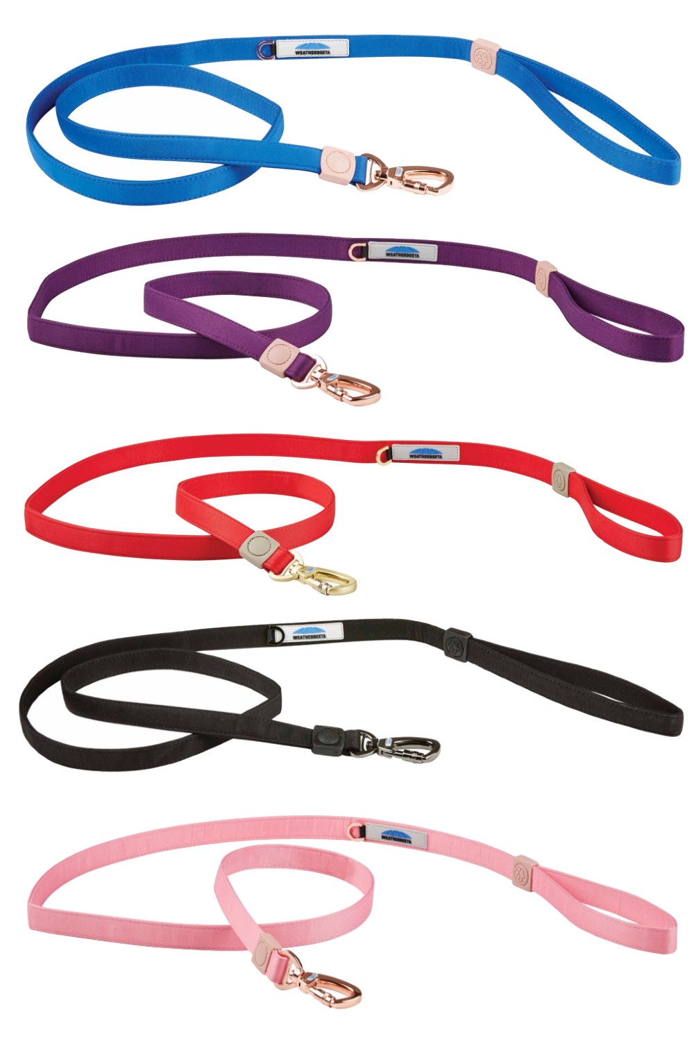 WeatherBeeta Elegance Dog Lead in Black, Blue, Pink, Purple and Red