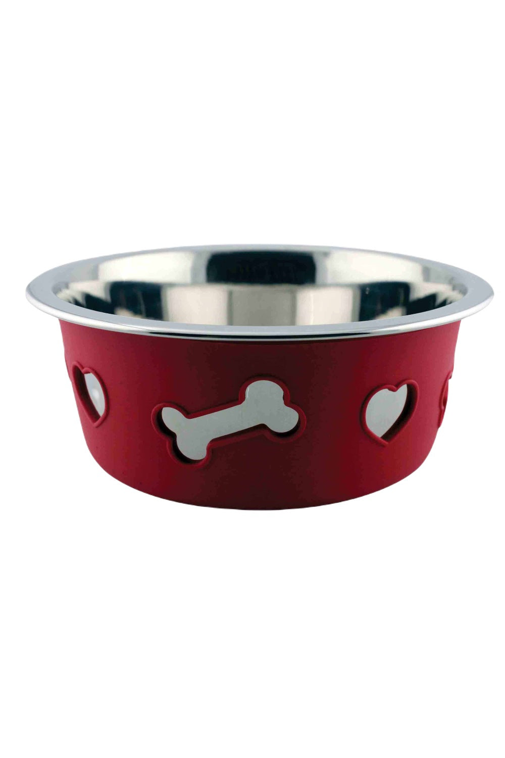 WeatherBeeta Non-Slip Stainless Steel Silicone Bone Dog Bowl In Raspberry 