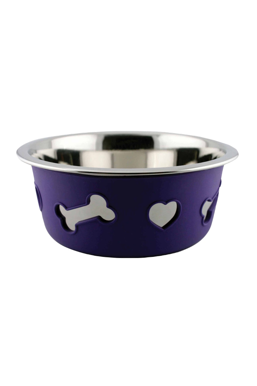 WeatherBeeta Non-Slip Stainless Steel Silicone Bone Dog Bowl In Dark Purple 