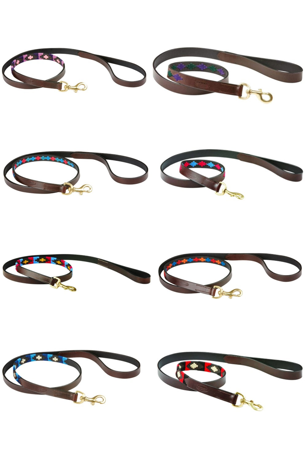 WeatherBeeta Polo Leather Dog Lead in Cowdray Brown/Black/Red/White, Beaufort Brown/Pink/Blue, Cowdray Brown/Pink/Blue/Yellow, Beaufort Brown/Purple/Teal, Beaufort Brown/Emerald/Pink/Blue, Beaufort Brown/Red/Orange/Blue, Cowdray Brown/Blue/Blue, Cowdray Brown/Purple/Purple