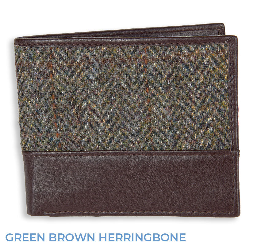 Green Brown herringboneHeather Callum Harris Tweed Wallet 