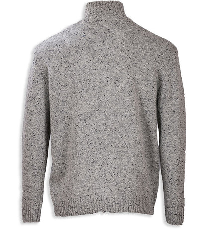 Rear view Grey Aran Wool Zip Neck Sweater  