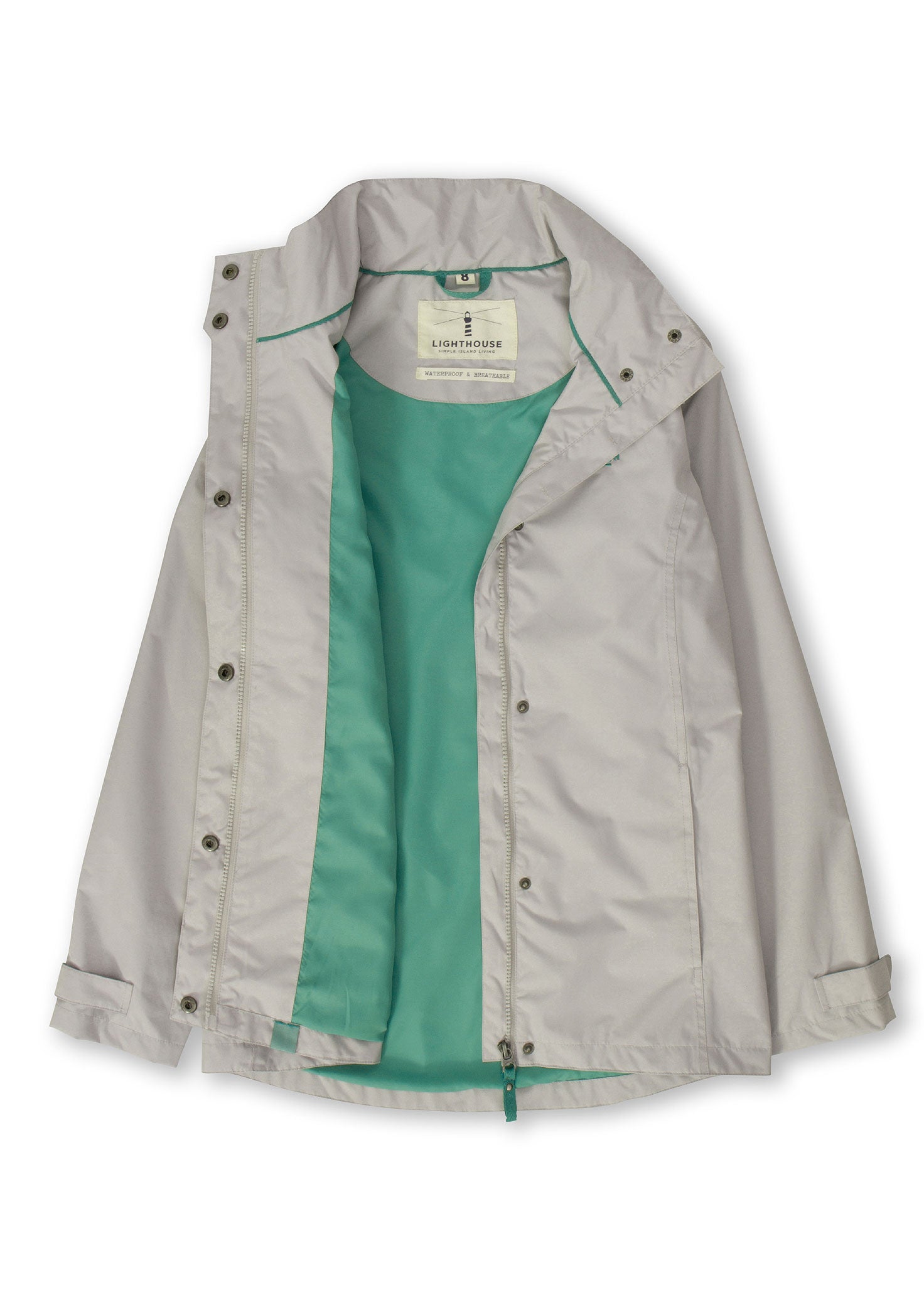 contrast green lining Beachcomber Waterproof Coat by Lighthouse