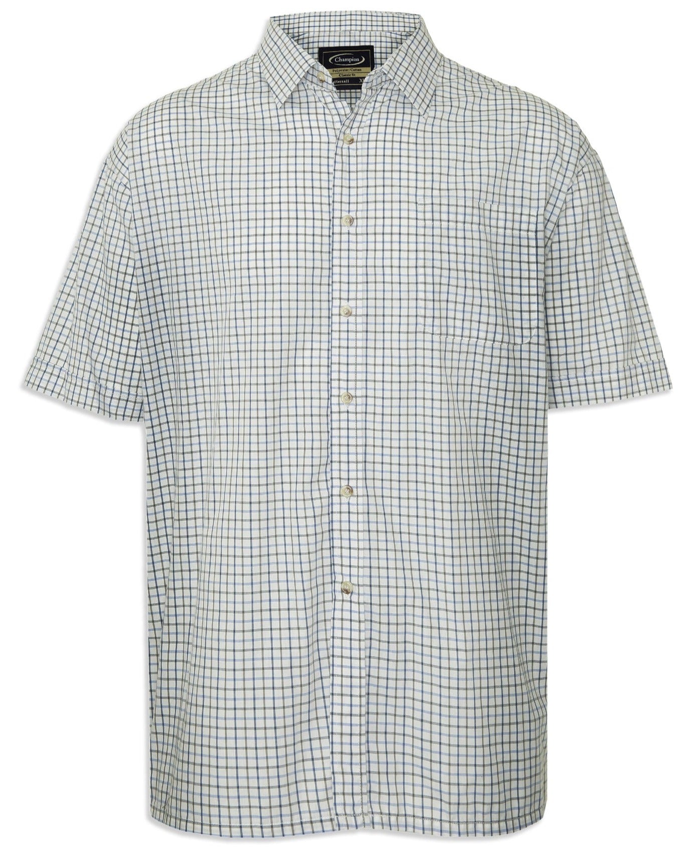 in blue check Champion summer Tattersall, the classic country tattersall check shirt with short sleeves, ideal for summer 