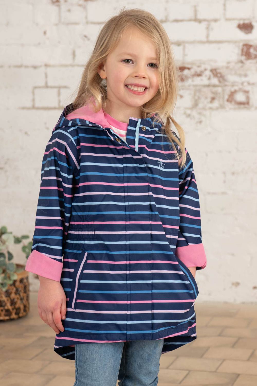 Lighthouse Charlotte Waterproof Parka Jacket in Blue Pink Stripe 