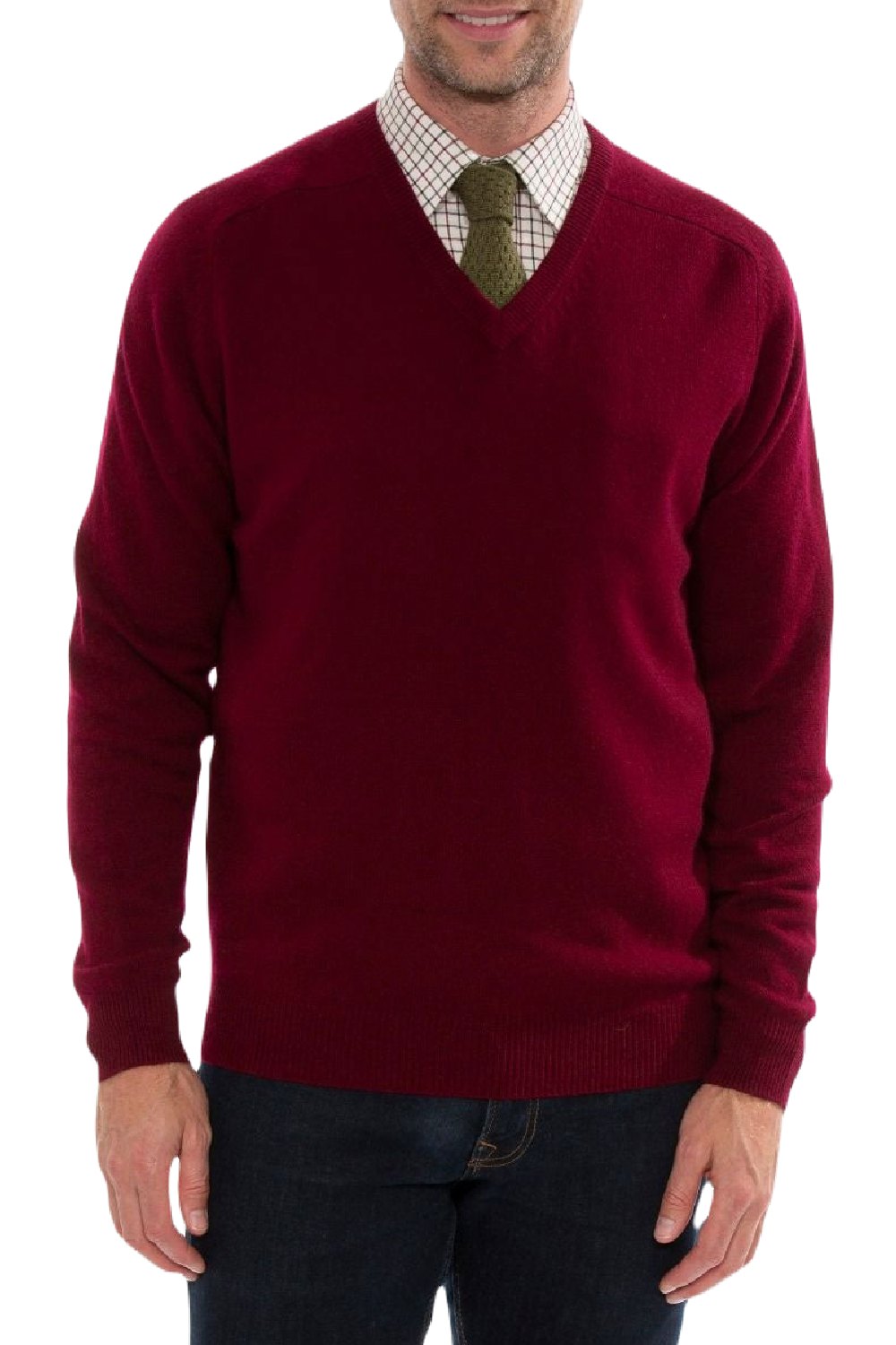 Alan Paine Streetly Lambswool V Neck Jumper in Bordeaux 