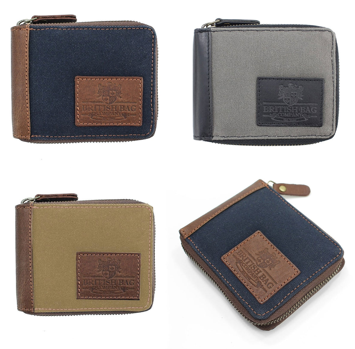 British Bag Co. Waxed Canvas Zip Wallet | Blue Grey Green 