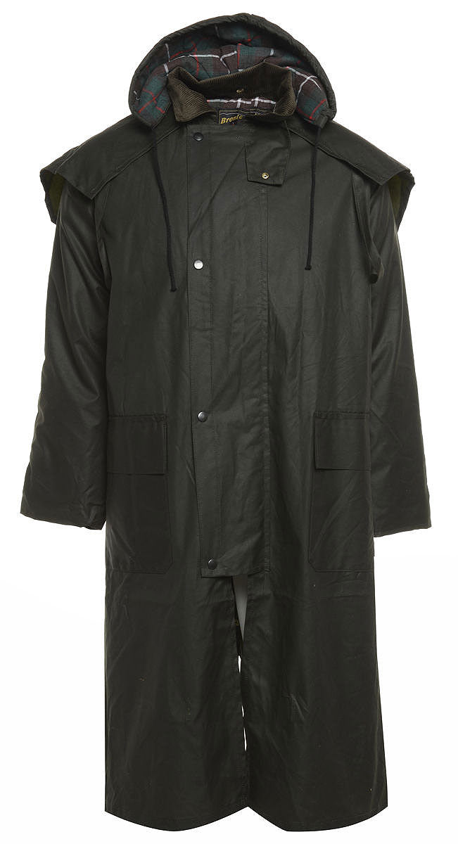 Long Waxed Cotton Coat by Bronte Outdoor front view 