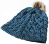 Teal Aran Knitted Faux Fur Bobble Hat #colour_teal