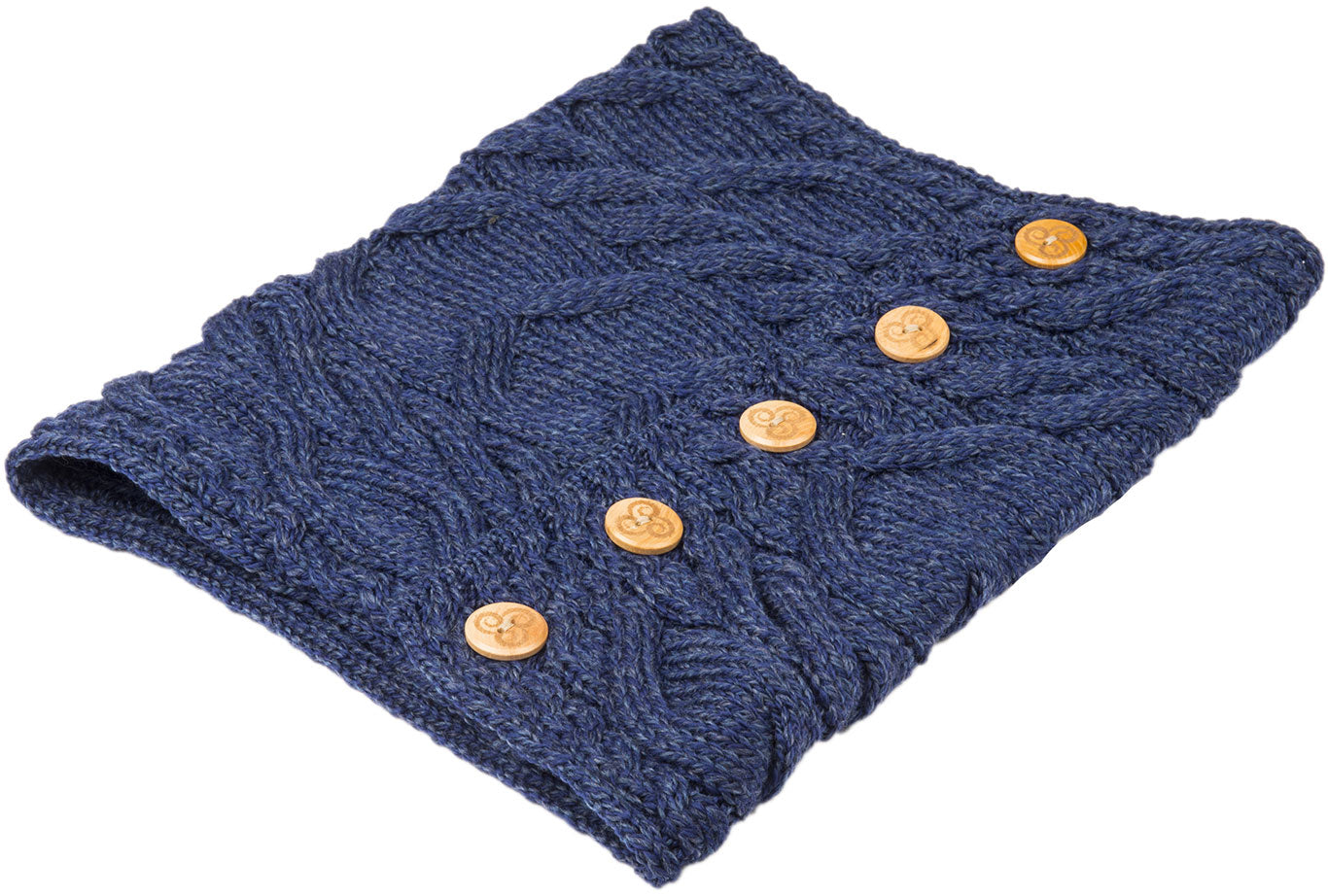 Deep Blue Aran Merino Wool Button Snood 