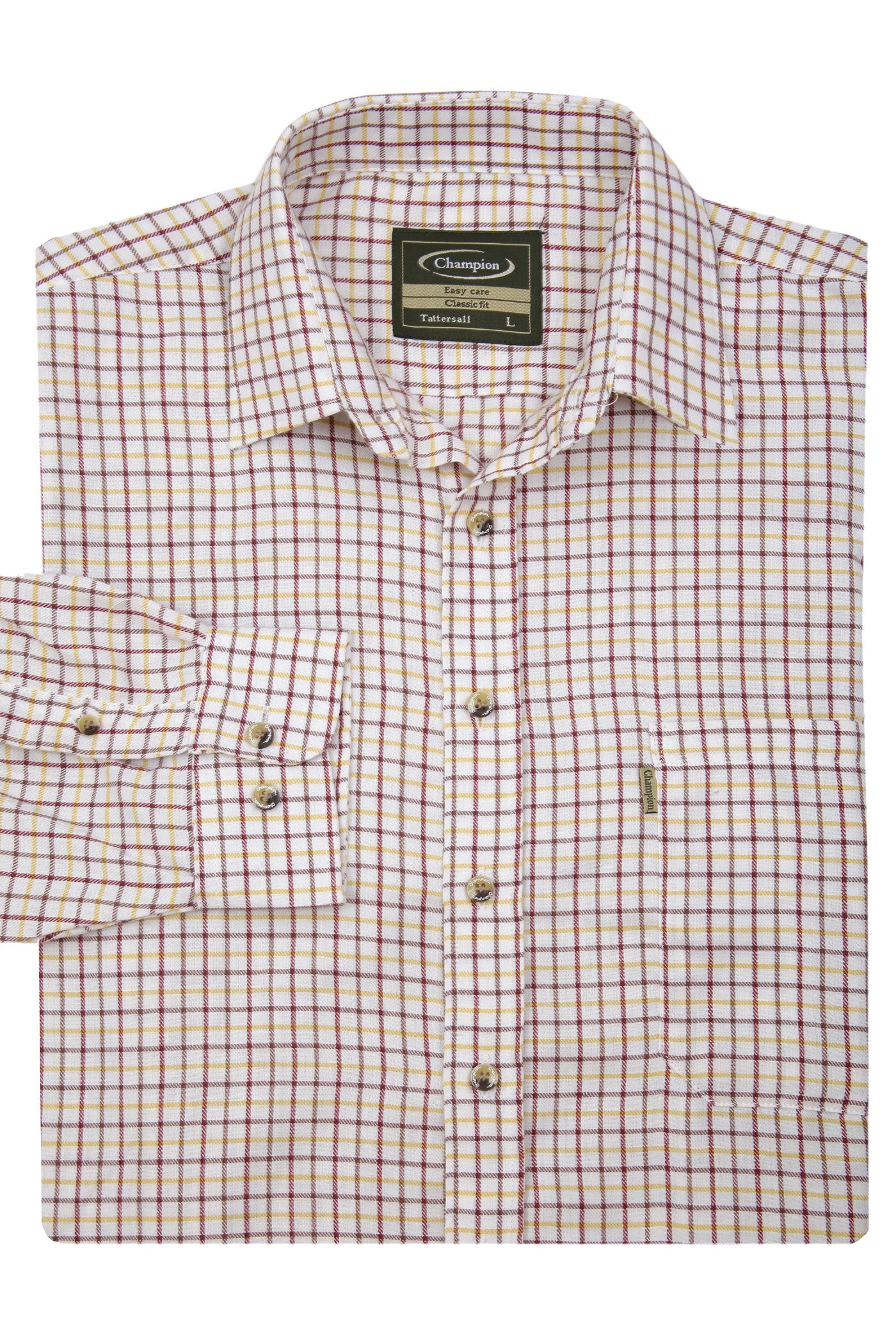 red check folded Champion Long Sleeved Tattersall  Country Check Shirt. 