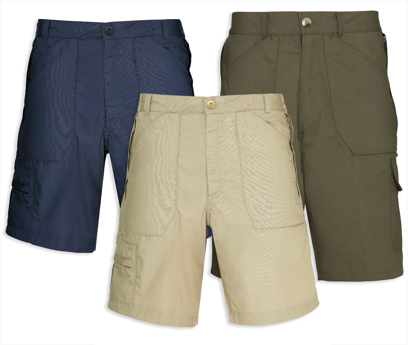 champion bretton shorts in three colours navy olive and stone 