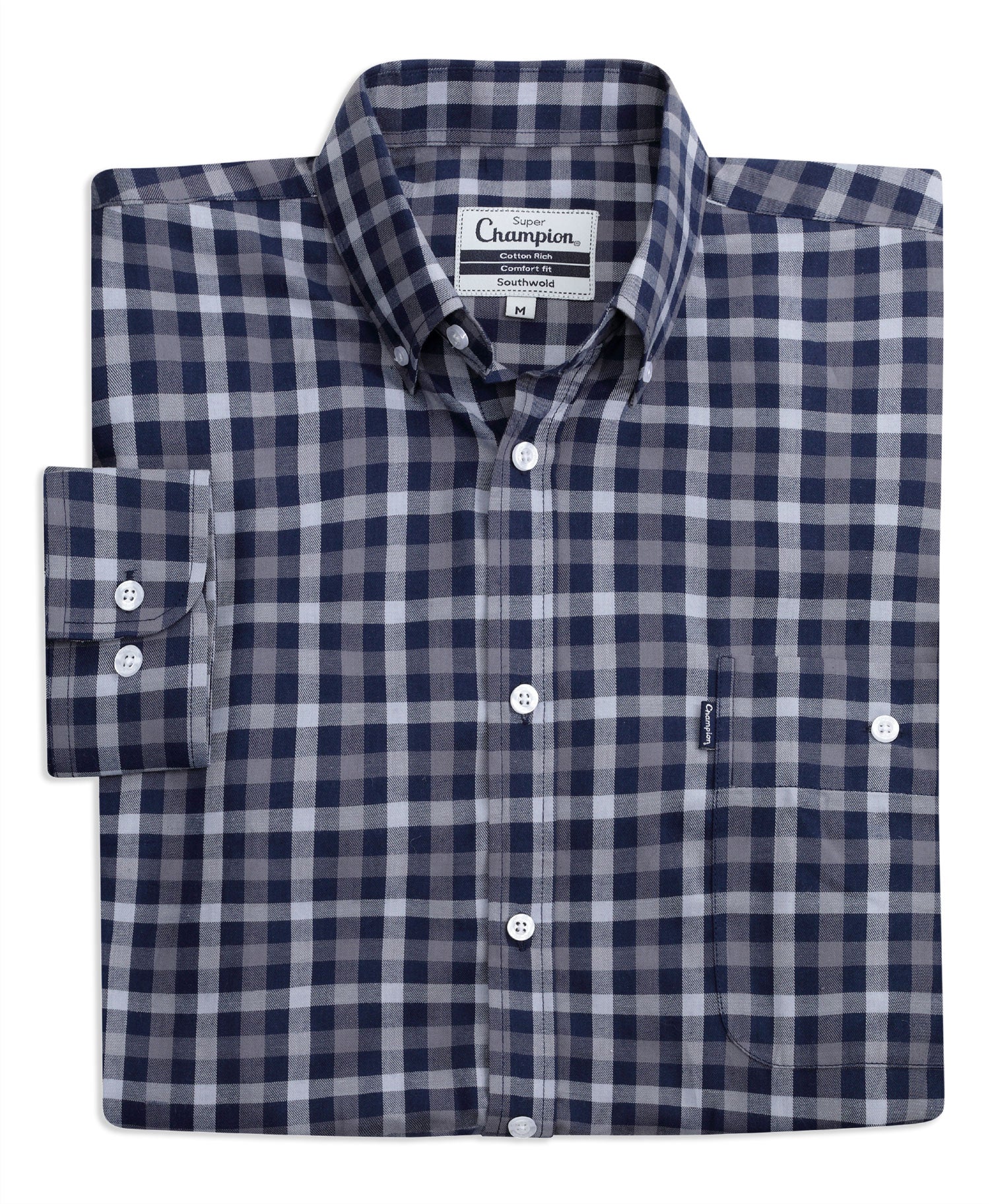 Navy check Button down collar check shirt