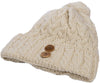 Cream Aran Chunky Knit Button Bobble Hat #colour_cream