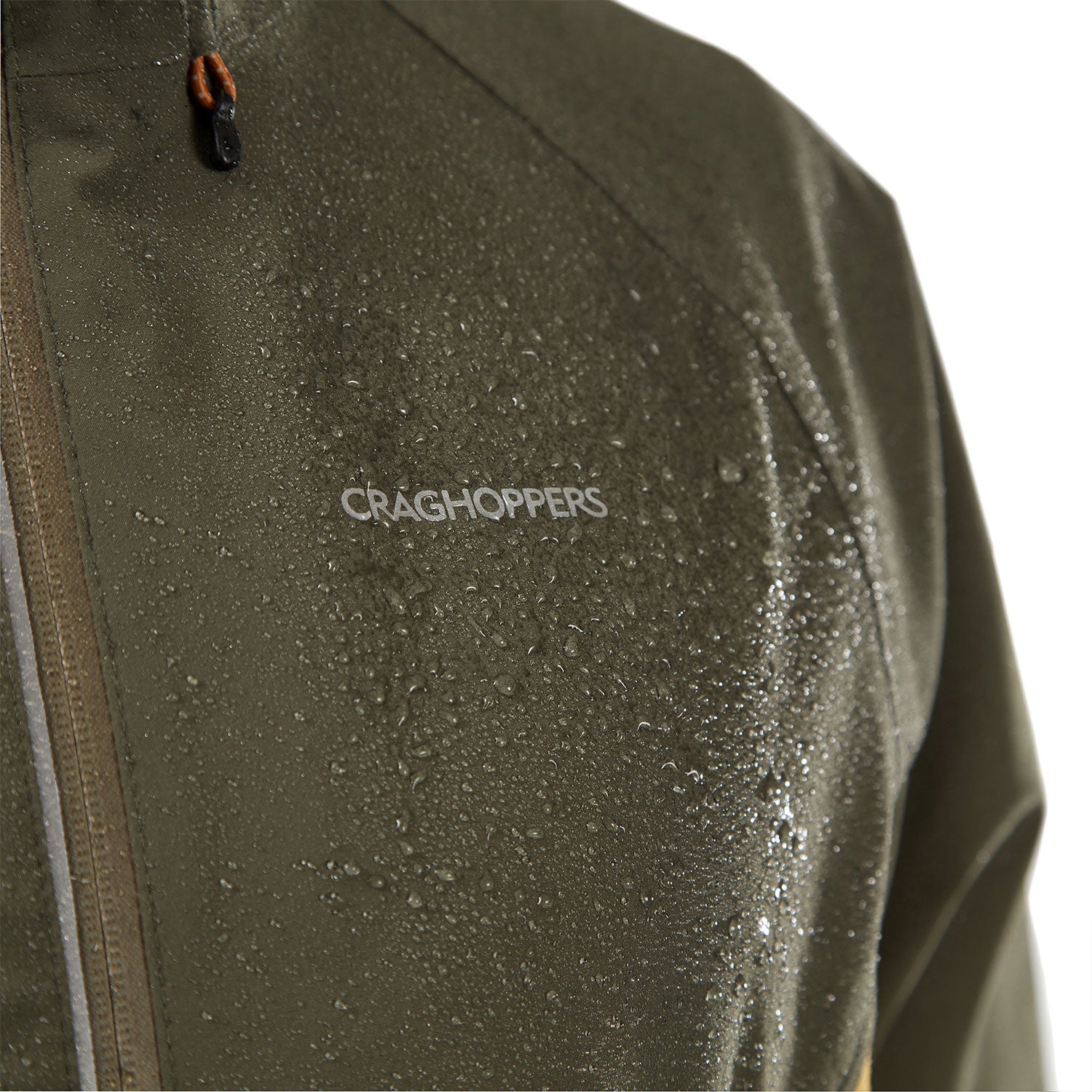 Craghoppers jacket showing rain beading