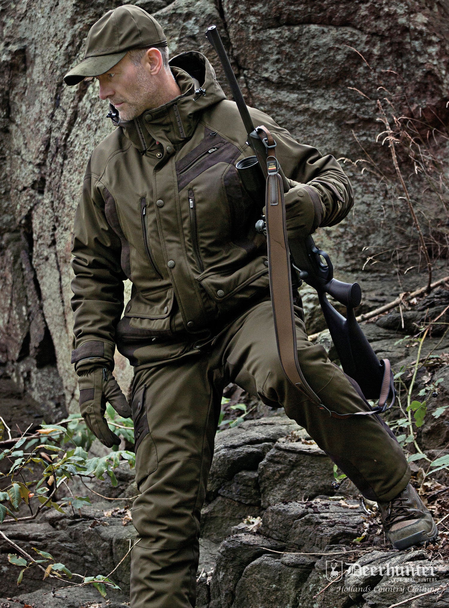 hunter wearing Muflon Jacket in Art Green by Deerhunter