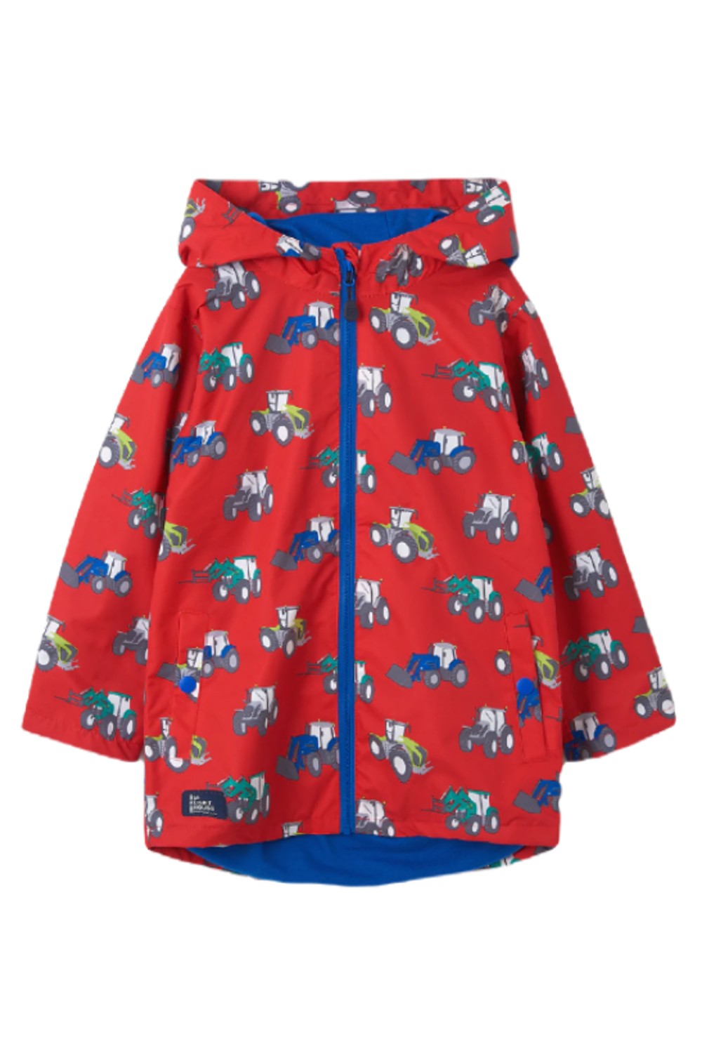 Lighthouse Boys Ethan Waterproof Jacket in Tractor Print Pillar box 