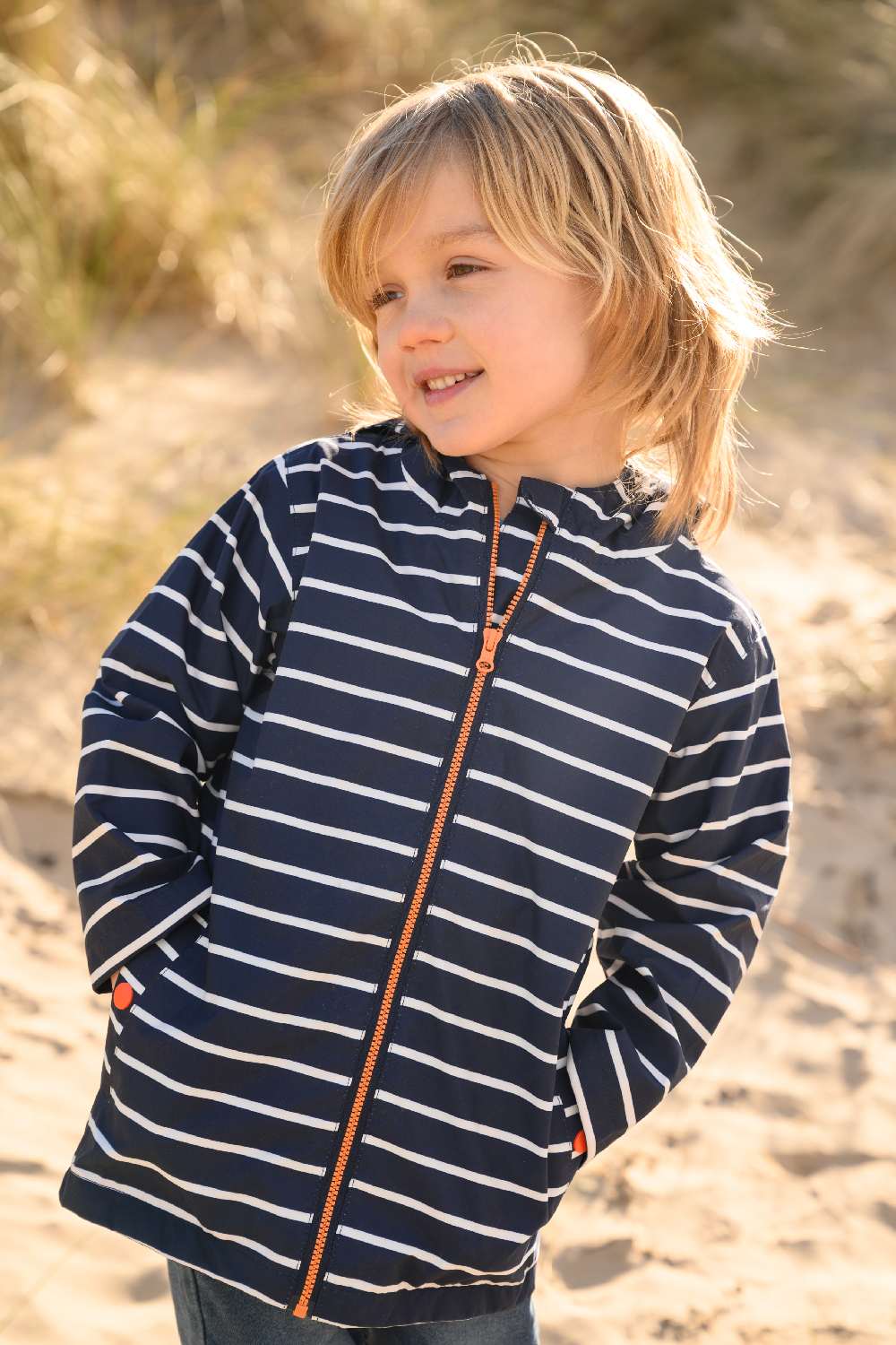 Lighthouse Boys Ethan Waterproof Jacket in Navy Stripe 