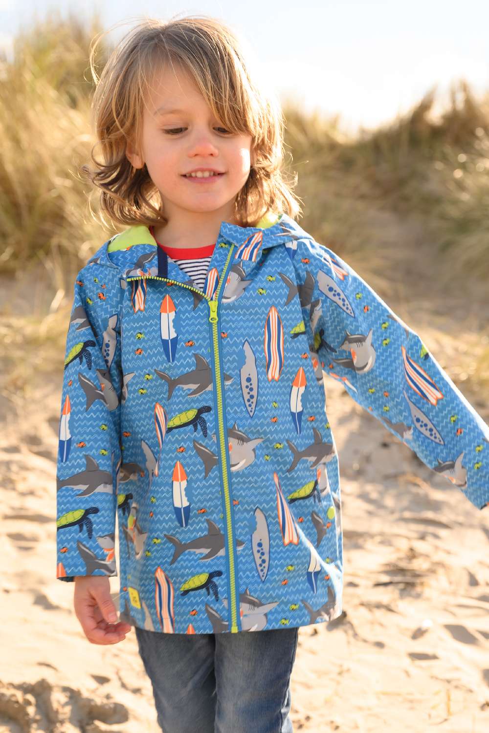 Lighthouse Boys Ethan Waterproof Jacket in Shark/Surf Print 