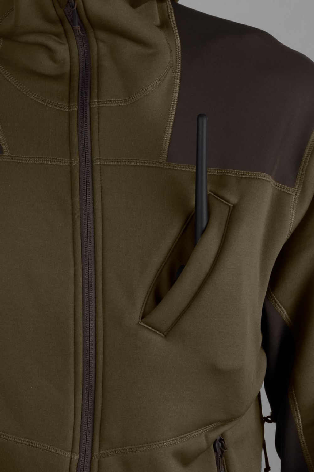 Harkila Deer Stalker Fleece Hoodie in Willow Green/ Shadow Brown